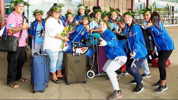 The American Samoa National U-19 Women's Indoor Handball Team and officials 