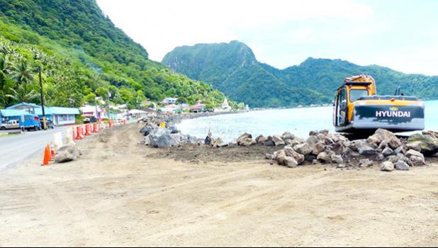 Happy Trucking constructing seawall in Futiga