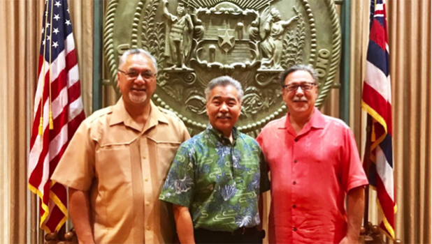 (left to right) OIA Director Nik Pula, Hawaii Governor David Ige, and Assistant Secretary for Insular Areas Doug Domenech December 14, 2017. [courtesy photo]