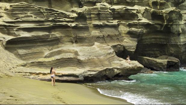 Papakolea green sand beach on the Big Island of Hawaii