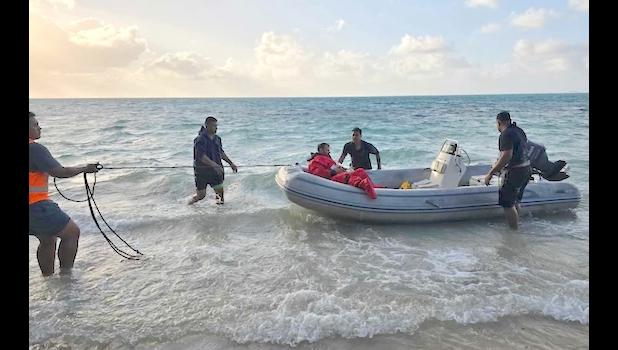Emergency Services Authority staff rescue crew of the HMNZS Manawanui 