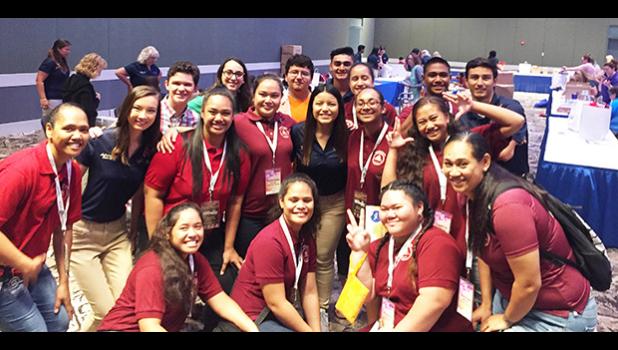 Shown in no particular order during conference registration are: Perosi Vaofanua of Aasu (SHS), Isadora Mageo of Auma (SHS), Angelika Nair of Mesepa (THS), Amazora Taiapis of Leone (LHS), Tagiilima Ah-Foon of Leone (LHS), Serenalia Iona of Puapua (LHS), Faava Saolotoga of Pavaiai (LHS), Ridenben Tamapolu of Fogagogo (LHS),Tusisalalau Auvaa of Malaeloa (LHS),Teacher Penelope Mareko of Aua (chaperone), Faamamali Ualesi of Futiga (chaperone) and Jonathan Mageo (parent). 