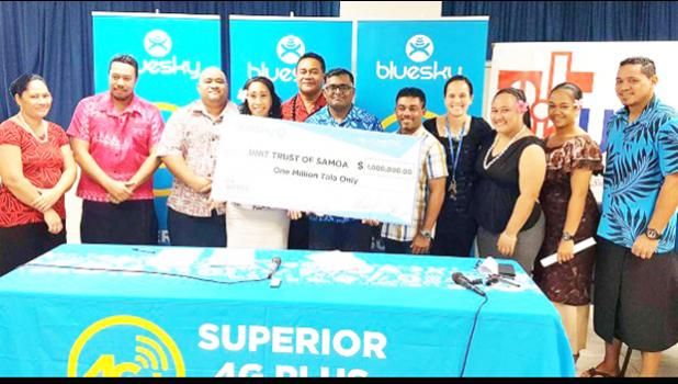 U.T.O.S/BLUESKY: Staff members of U.T.O.S and Bluesky with the $1million cheque. U.T.O.S/BLUESKY: Staff members of U.T.O.S and Bluesky with the $1million cheque.