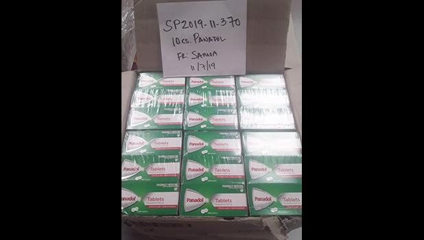 Cases of Panadol intercepted at the wharf in Pago Pago.