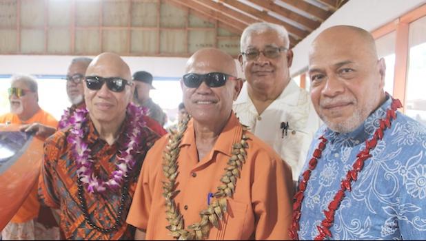 High Chief Satele A. Lili'o (center), flanked by Faga Fiti Sunia (right) and Tauese Va'a Sunia, with TCF Warden Palaita Tusipasi Suiaunoa