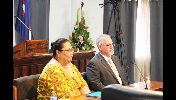 Port Administration Director Falenaoti S.A. Loi-On Fruean (left) and Governor’s Legal Counsel Terry Van Eaton