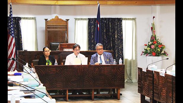 Public Works Director Faleosina Voigt, Construction Manager/ Architect Mark Lively and Chief Procurement Officer Ti'alemasunu Mikaele Etuale