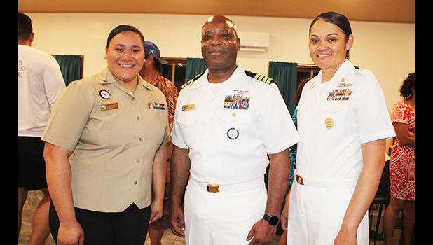 Command Master Chief Josephine Tauoa (right) with Captain Tommy Edgeworth  and Navy Recruiter Nofo Alesana