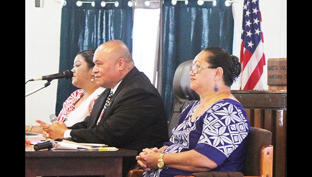 [l-r] Human Resources director Lynn Pulou-Alaimalo, the governor’s chief of staff Tuimavave Tauapa’i Laupola and ASG Budget Planning Office director Catherine Saelua