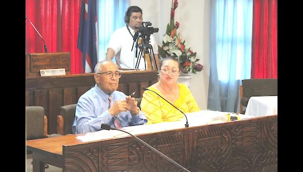 Government Treasurer Malemo Tausaga and Budget Director Catherine Saelua 