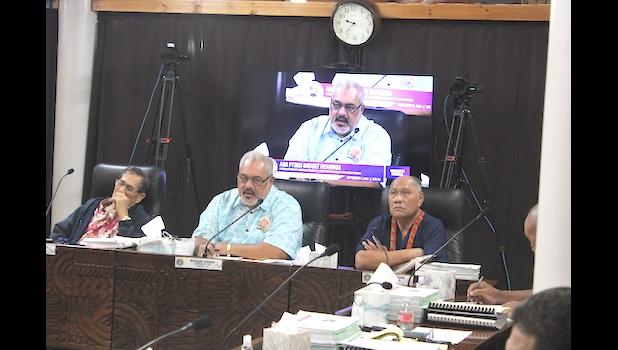 Faipule Vailoata Eteuati Amituana'i (center) and Senator Utu Sila Poasa (far right)