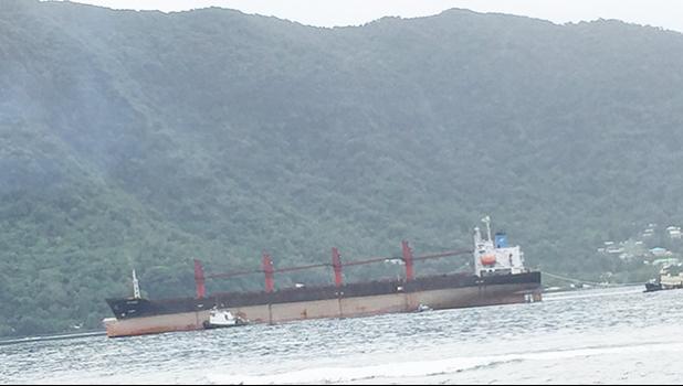 North Korean cargo vessel Wise Honest coming into Pago Pago harbor. [photo: Samoa News]