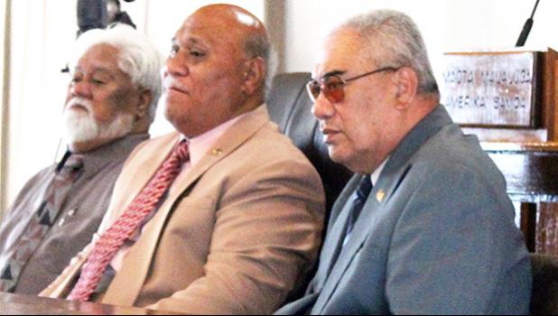 [l-r] Property Management Office director Niumata Malo, Sen. Fa’amausili Mau Mau Jr and Rep. Gafatasi Afalava
