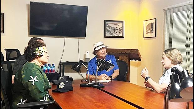 Congresswoman Amata and CEO of Shipyard Services Carlos Sanchez meeting with Admiral Linda Fagan