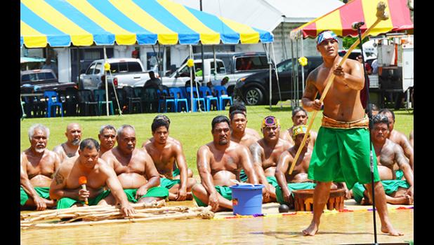 Traditional leaders and untitled men of the Manu’a district perform the Ava Ceremony at yesterday’s inauguration for Gov. Lolo Matalasi Moliga and Lt. Gov. Lemanu Palepoi Sialega Mauga. [photo: AF]