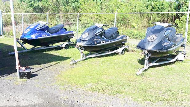 A look at the three jet skis that are being auctioned off at the Office of Property Management compound this week, as part of this quarter's ASG Public Auction. Dozens of used items like office equipment, commercial kitchen appliances, and vehicles from various government departments and agencies are being sold on an 'as is' basis during the event. Read story for full details. [photo: Blue Chen-Fruean]
