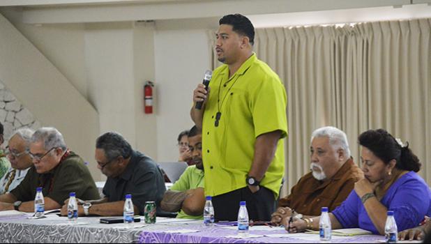 Jonathan Fanene speaking at a cabinet meeting in 2015