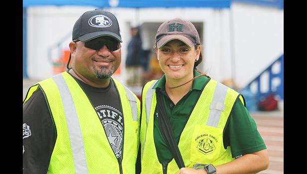 JPS Football Commissioner Dr. Tupulua Bone Ta’ase and ASHSAA/JPS ATC Florence Wasko