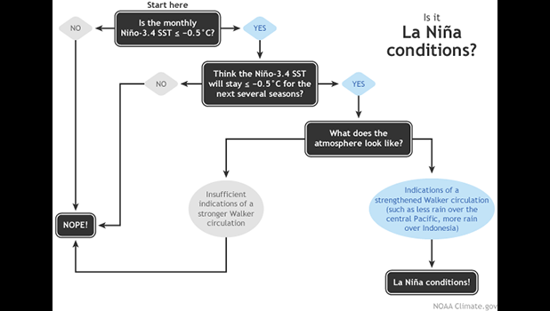 Flowchart showing decision process for determining La Niña