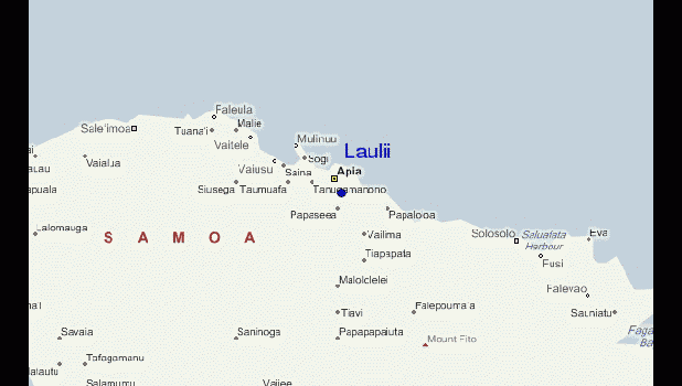 Map of Upolu with Laulii village located.