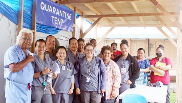 Dr. Iotamo Saleapaga (far left) and the hospital’s medical staff