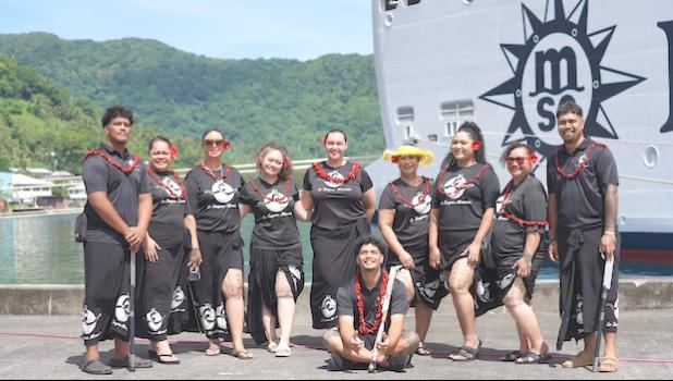 Le Taupou Manaia gathers on the dock