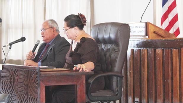 Police Commissioner Le’i Sonny Thompson and ASG Budget Office director Catherine A. Saelua