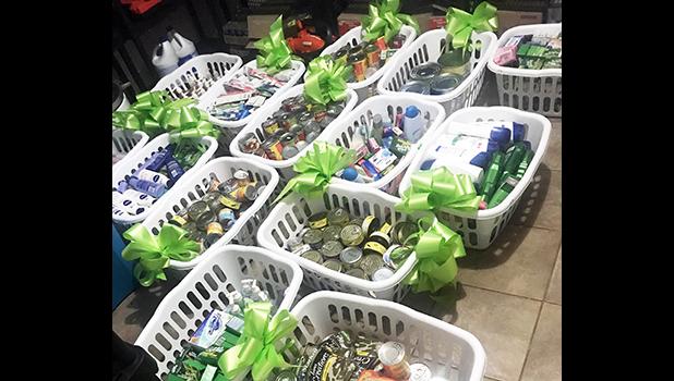 Baskets of items donated to DHSS Homeless Shelter by LHS students