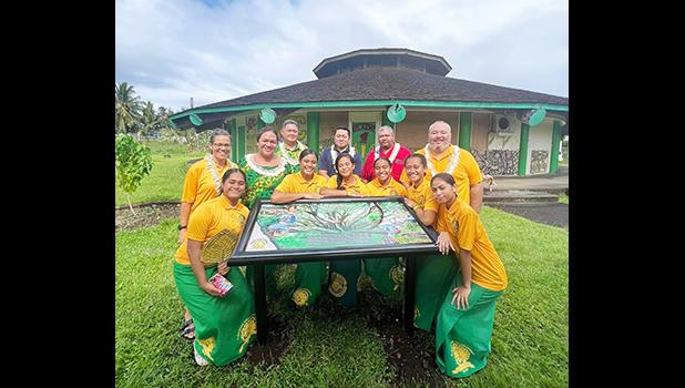 Front Row: Emma Fiu, Moemamao Taua, Topelei Matoka, Fuarosa Molesi, Fuatai Iosefo, Fa'anape Suani  Back Row: Vera Talamoa Peck, Mikaela Saelua, Principal Dr. Patrick Danielson, Land Grant Forestry Manager Denis Sene, Forestry Specialist Tony Maugalei, Edmund Amataga 