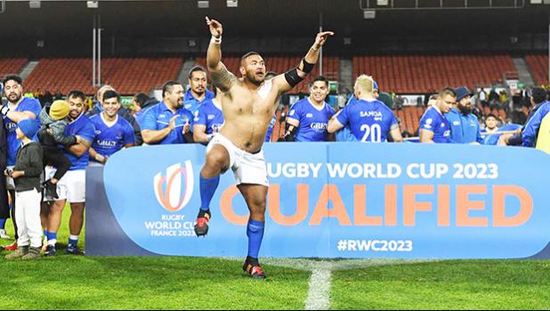 Manu Samoa player doing victory dance