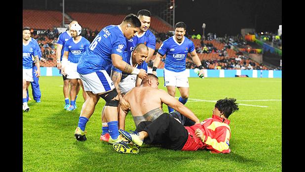 security guard tackles the fan