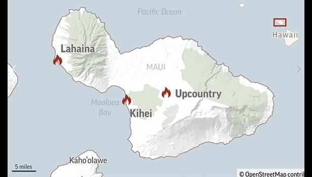 Map of Maui fires