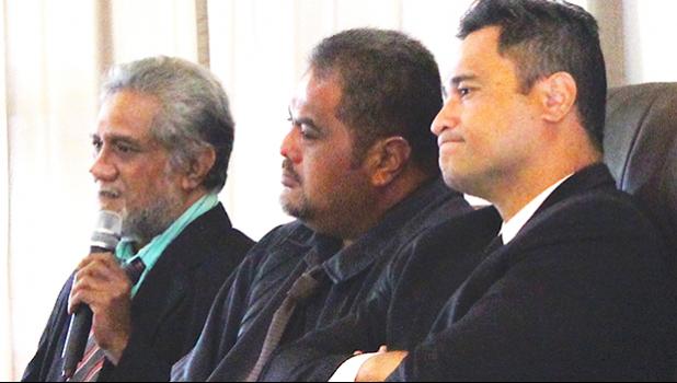 [l-r] Territorial Registrar, Taito S. White (who heads the Office of the Territorial Registrar); Assistant Attorney General, Andrew Sunia, who is the legal counsel for the TerritorialRegistrar’s Office, and Attorney General Talauega Eleasalo V. Ale