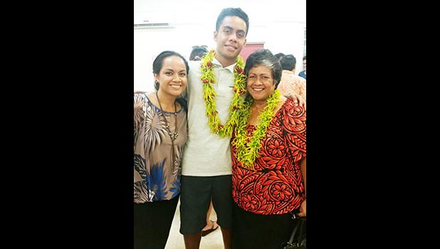 Third place for the Grade 10 Division of the Territorial Math Competition is Talalelei Auvaa, pictured with his mom Telesia and sister Sina. [photo: Blue Chen-Fruean]