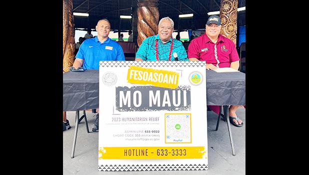 ASG staffers man a donation location during the Humanitarian Relief fundraiser for the people of Lahaina, Maui that ended on Saturday, Sept. 9, 2023. The fundraising effort raised 1/2 a million dollars for Maui Relief, according to the government. MAUI FUNDRAISER BOOTH