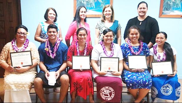 Chairwoman of the McDonald's American Samoa Scholarship Program, Dolores Tautolo (standing 2nd from left) with other the board members and scholarship recipients