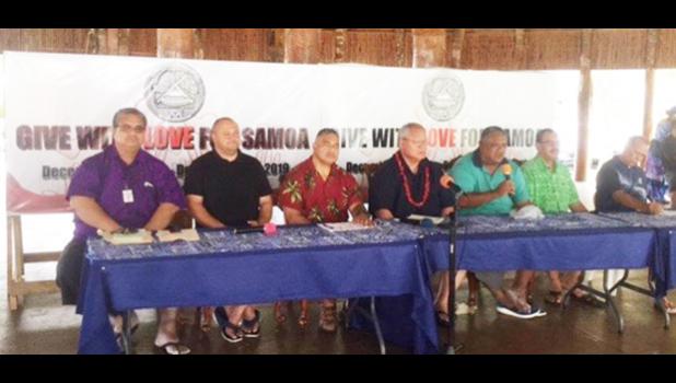 [left] Health Department (DOH) official Dr. Saipale Fuimaono; DoH  Epidemiologist Dr. Aifili John Tufa; Health director Motusa Tuileama Nua; Police Commissioner’s Le’i Sonny Thompson; Manu’a District Governor Laolagi V. Vaeao; Human and Social Services director Muavaefa’atasi John Suisala; and Education deputy director Philo Jennings. 