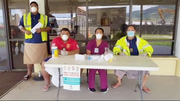 Measles screening  group at Pago Pago International Airport.