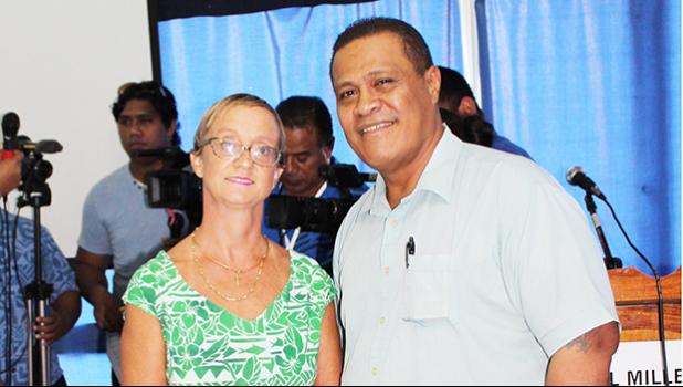 Galumalemana Tipi Autagavaia, a veteran journalist in Samoa and also a former president of Journalists Association of Samoa (JAWS) with chairperson of the newly established Samoa Media Council, Leautulilagi Vanessa Barlow Schuster.  (Photo JL) 