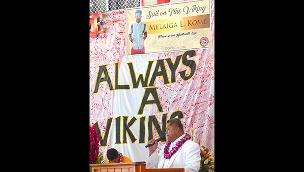 Rev. Feagaiga Misi speaking during yesterday’s FHS Vikings family service for FHS student Melaiga Letoe Kome