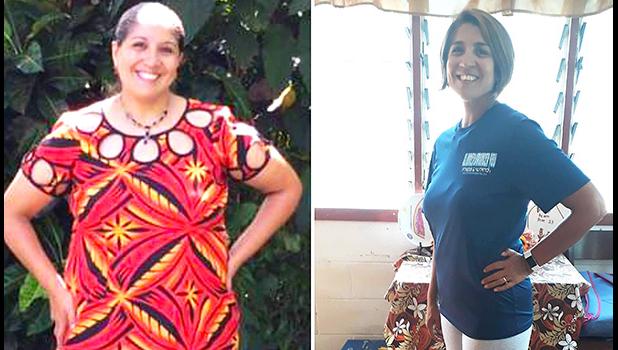 (Left) Melissa Paolo in Dec. 2017 weighing 205 lbs. and (right) Melissa in Dec. 2018 at 129.8 lbs.