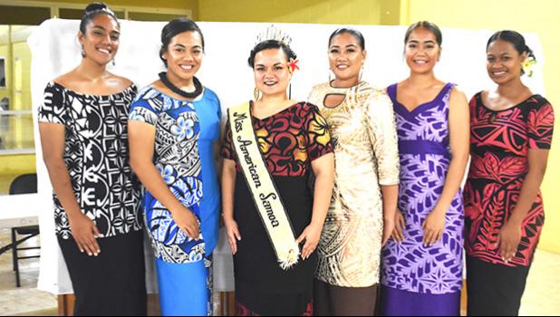 Reigning Miss American Samoa, Magalita Johnson (3rd from left) surrounded by the five beauties vying for the 2019-2020 title. In no particular order: Epifania Petelo, Jo-nica Ta’aitulagi Tuiteleleapaga, Brenda Fa’afua Foleni, Menora-Justine M. Samoa, and Tauaitala Leasiolagi.