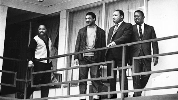 From left are Hosea Williams, Jesse Jackson, King, and Ralph Abernathy.