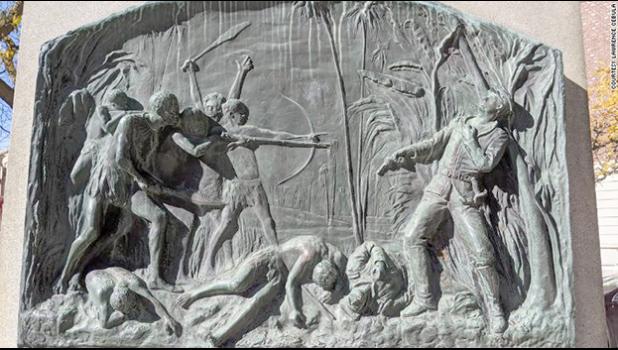 A plaque on the base of the John R. Monaghan monument in Spokane, Washington, depicts Samoans as primitive.
