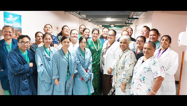 Ms Nancy Morgan amongst nurses
