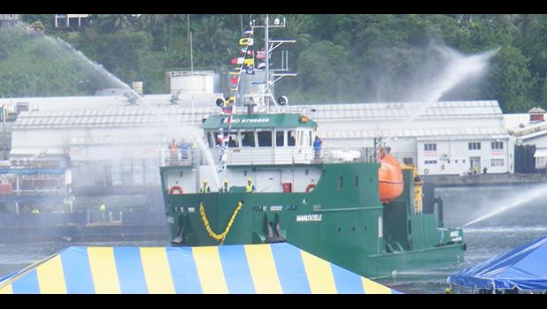 This January 2017 Samoa News file photo shows ASG's multi-million-dollar MV Manu’atele arriving at the Pago Pago Harbor on its maiden voyage from the US. 