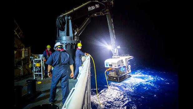 A NOAA vessel conducting ocean ecosystem studies