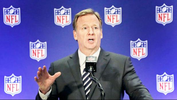 FILE - In this Oct. 18, 2017, file photo, NFL commissioner Roger Goodell speaks during a news conference in New York. The AP reported Nov. 3, 2017, that a viral online story claiming Goodell had been ousted from his post leading the league was untrue. (AP Photo/Julie Jacobson, File) FILE - In this Oct. 18, 2017, file photo, NFL commissioner Roger Goodell speaks during a news conference in New York. The AP reported Nov. 3, 2017, that a viral online story claiming Goodell had been ousted from his post leading the league was untrue. (AP Photo/Julie Jacobson, File)