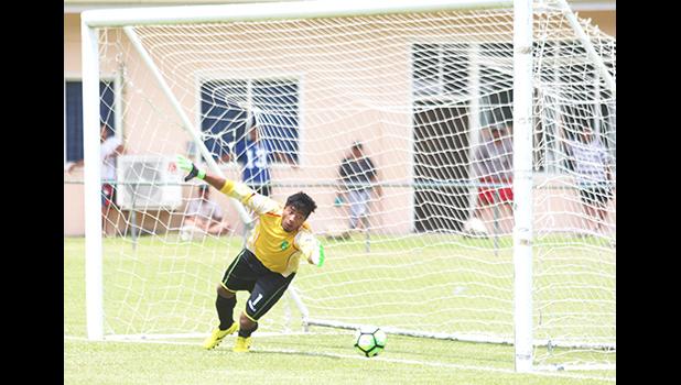 Goalkeeper for Lupe o le Soaga watches helplessly as the winning goal for Tupapa Maraerenga FC rolls past him during a penalty kick that came late in the second half of their match. Tupapa Maraerenga FC defeated Lupe o le Soaga 1 - 0. [photo: TG]