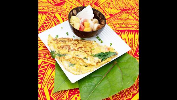 Omelette with Baby Pele and a side of fruit